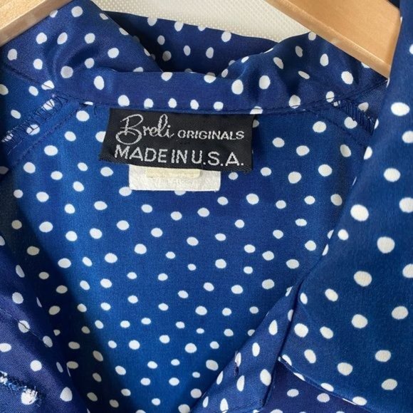 Vintage 80s USA Breli Originals Womens Navy Blue & white polka dot dress size XL - Picture 4 of 12